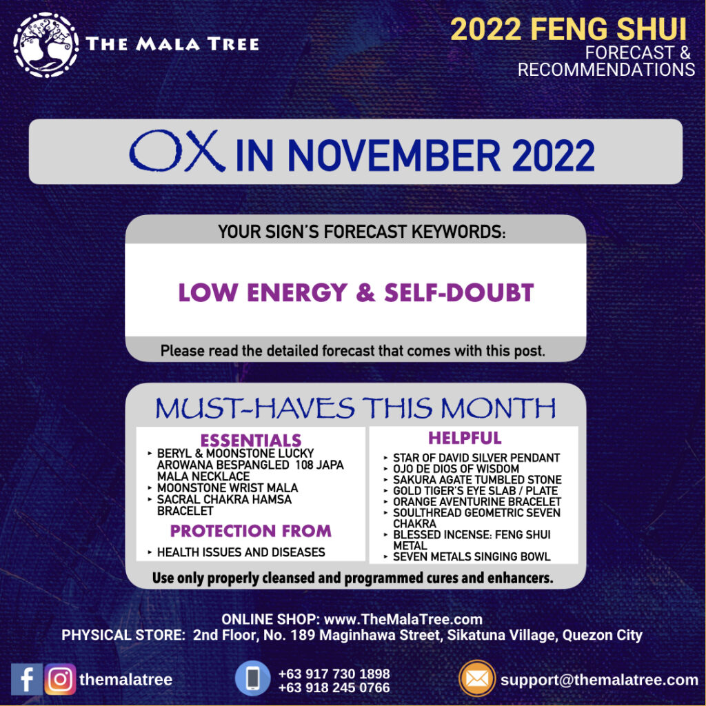 The Mala Tree Crystal Shop's November 2022 Feng Shui Forecast for the Ox.