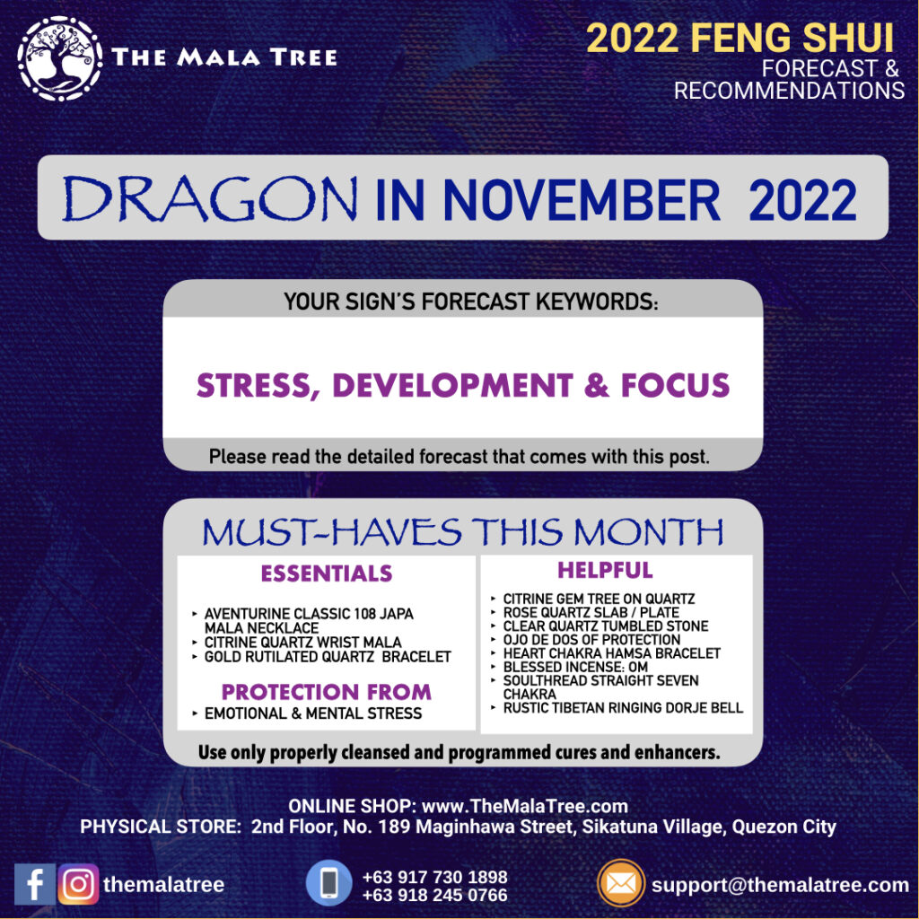 The Mala Tree Crystal Shop's November 2022 Feng Shui Forecast for the Dragon.