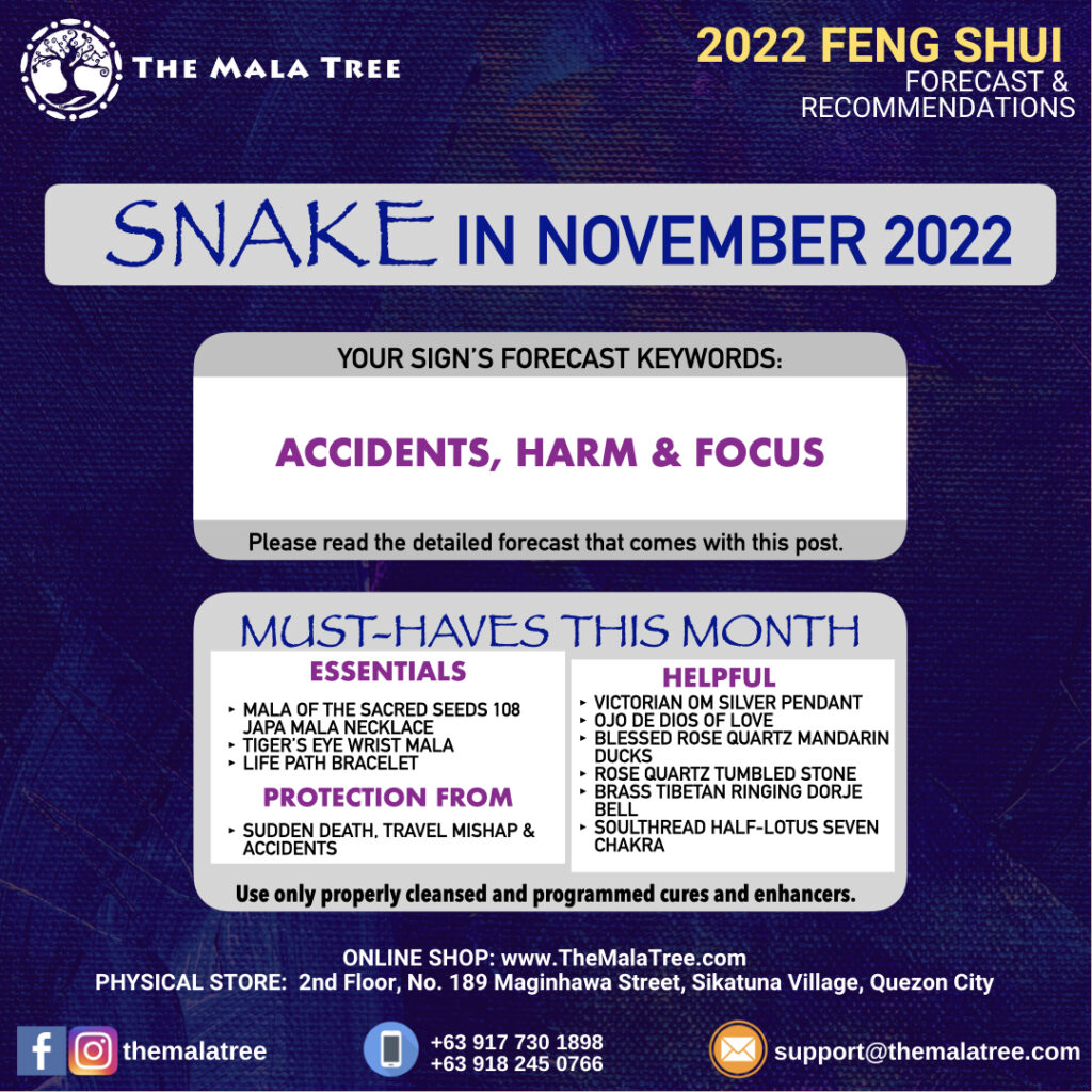 The Mala Tree Crystal Shop's November 2022 Feng Shui Forecast for the Snake.