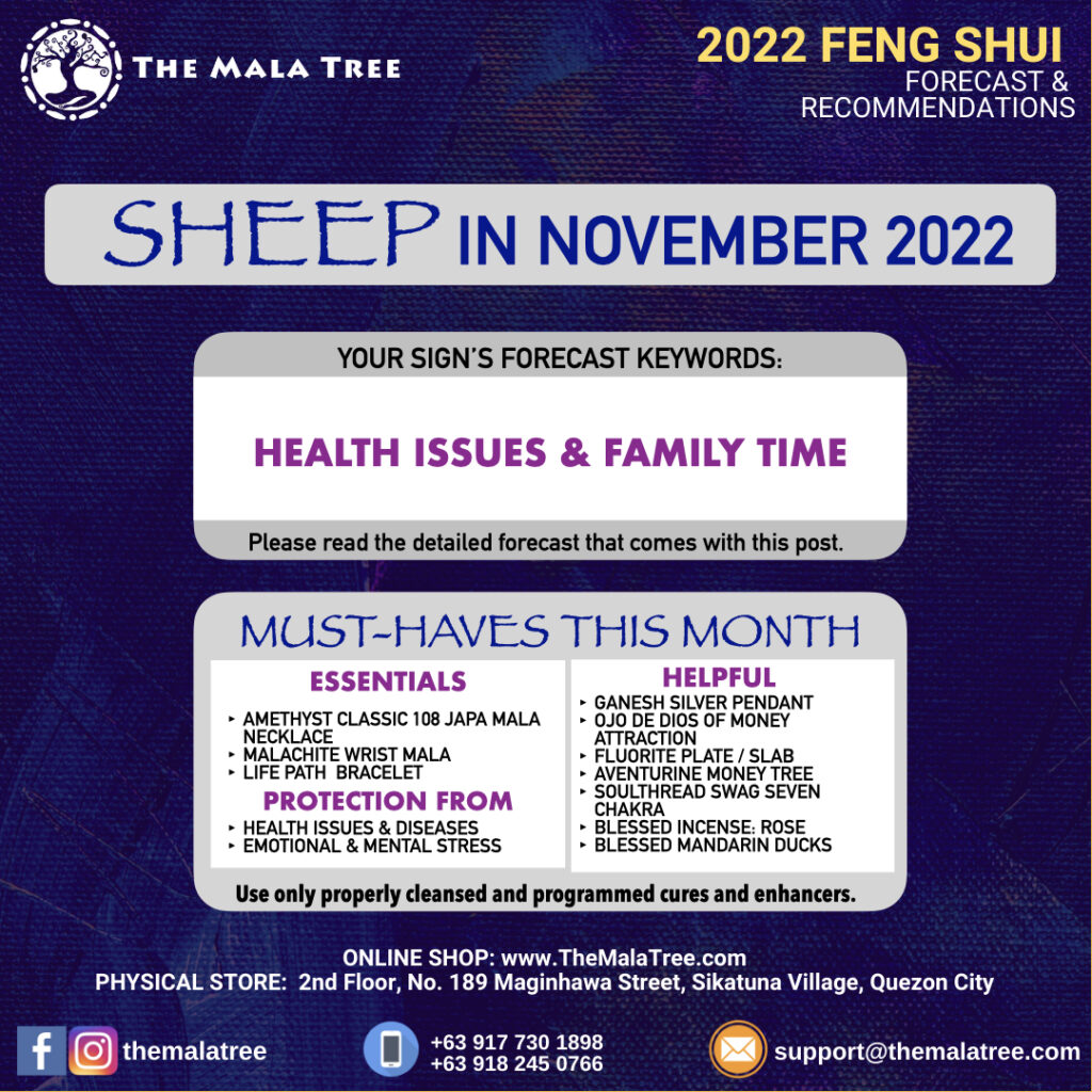 The Mala Tree Crystal Shop's November 2022 Feng Shui Forecast for the Sheep.