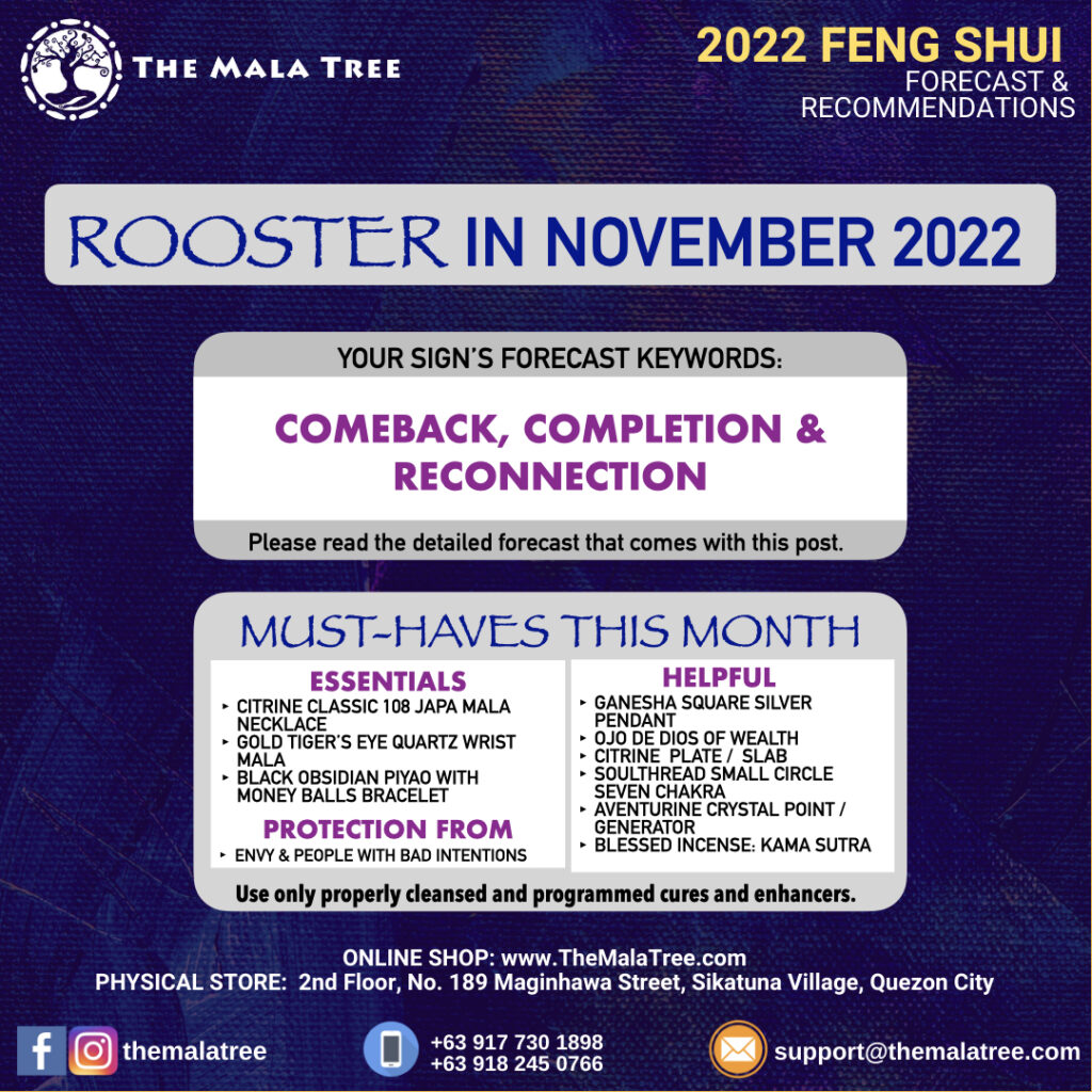 The Mala Tree Crystal Shop's November 2022 Feng Shui Forecast for the Rooster.